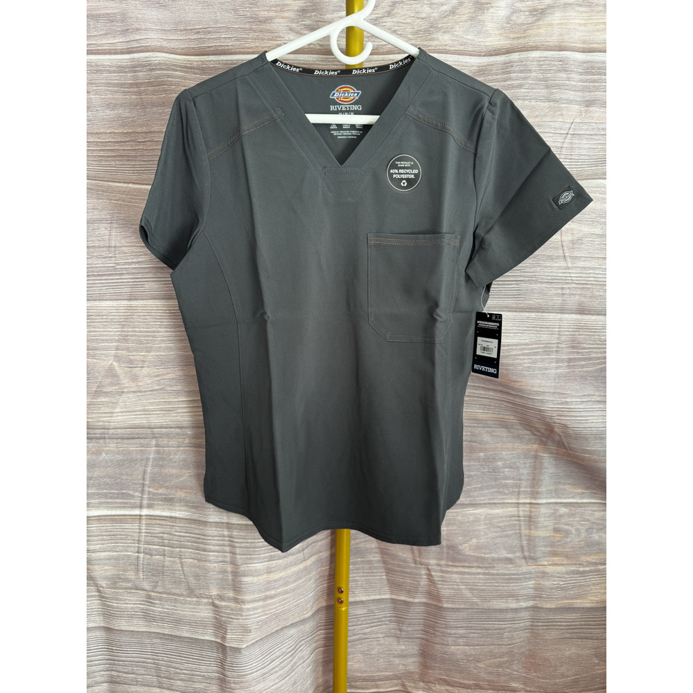 Dickies Riveting Women's Pewter Gray V-Neck Tuckable Scrub Top - Picture 3 of 5